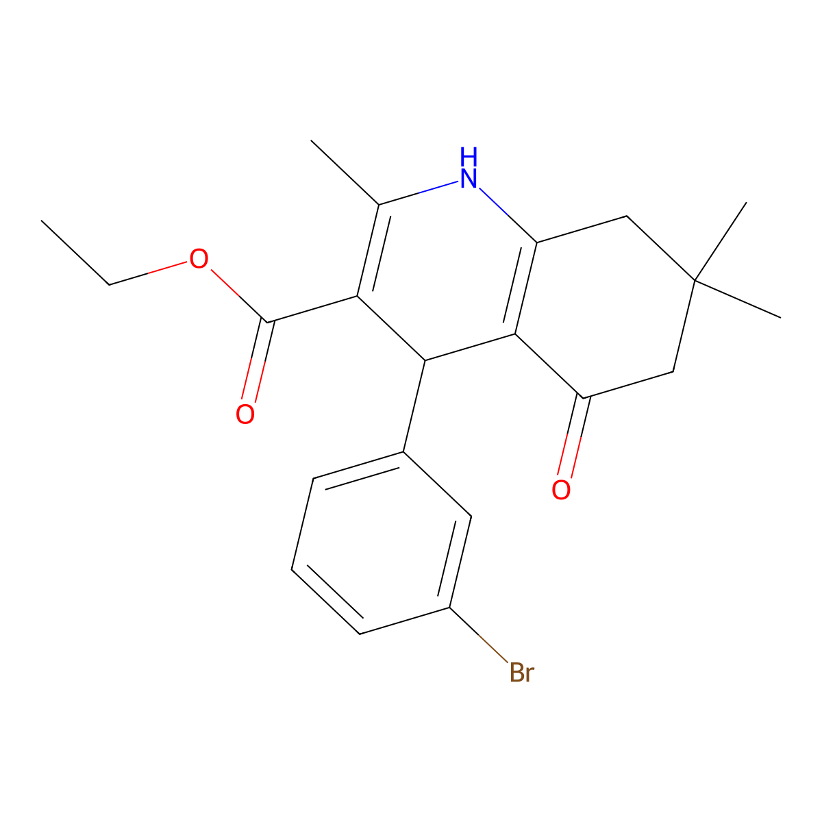 Ethyl 4-(3-bromophenyl)-2,7,7-trimethyl-5-oxo-1,4,5,6,7,8-hexahydroquinoline-3-carboxylate molecular structure, CAS 294654-74-3