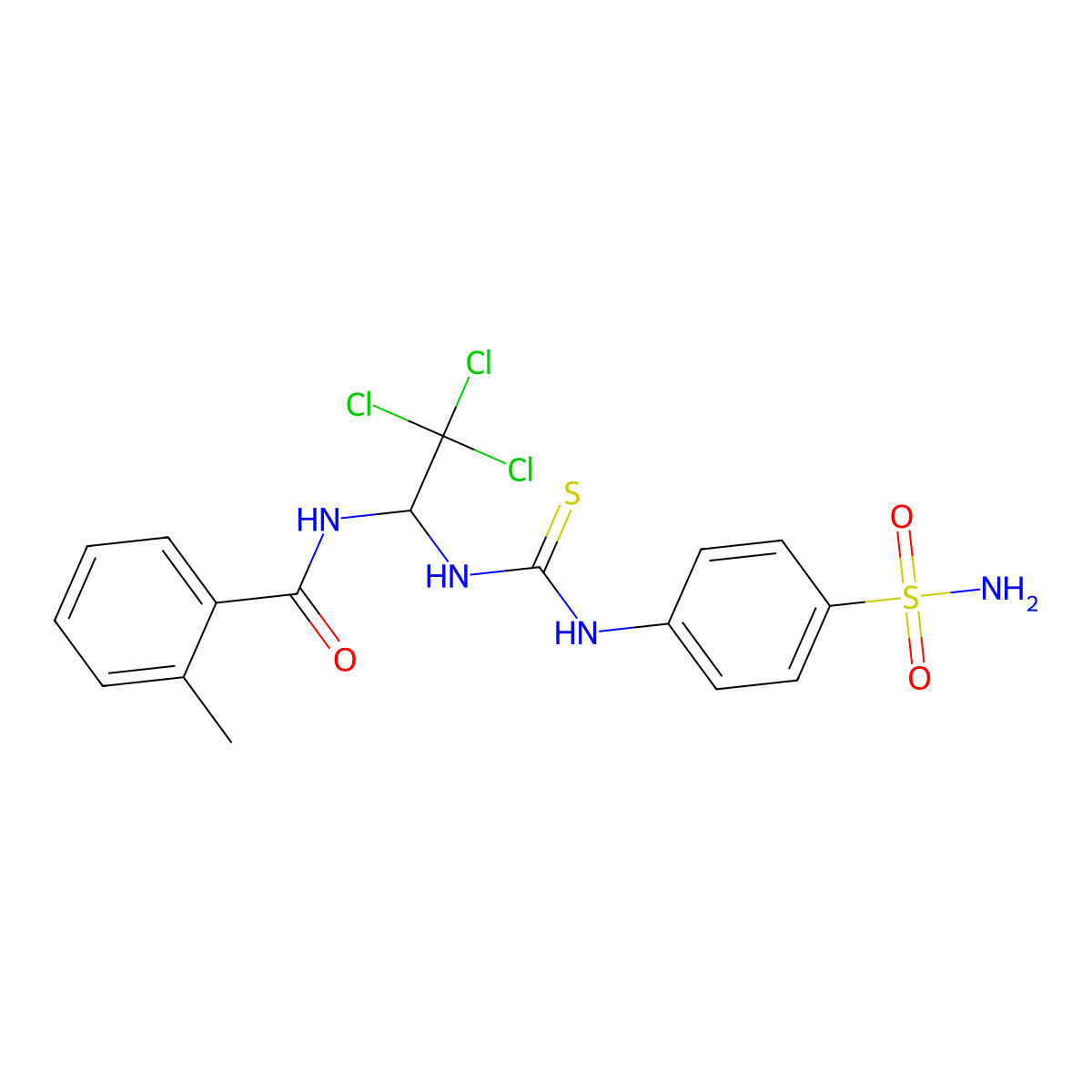 2-methyl-N-[2,2,2-trichloro-1-[(4-sulfamoylphenyl)carbamothioylamino]ethyl]benzamide molecular structure, CAS 294654-79-8