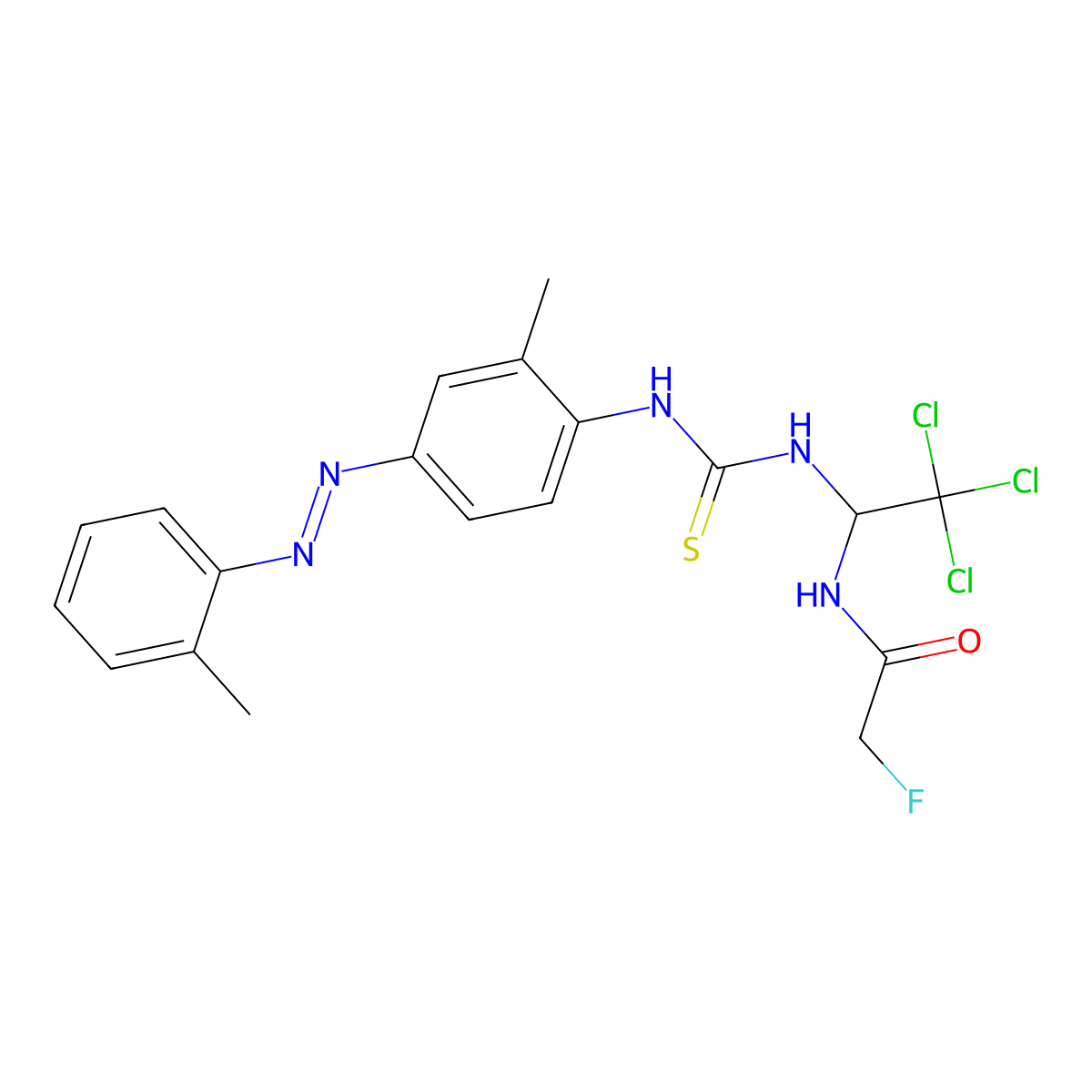 2-fluoro-N-{2,2,2-trichloro-1-[({2-methyl-4-[(2-methylphenyl)diazenyl]anilino}carbothioyl)amino]ethyl}acetamide molecular structure, CAS 294655-11-1