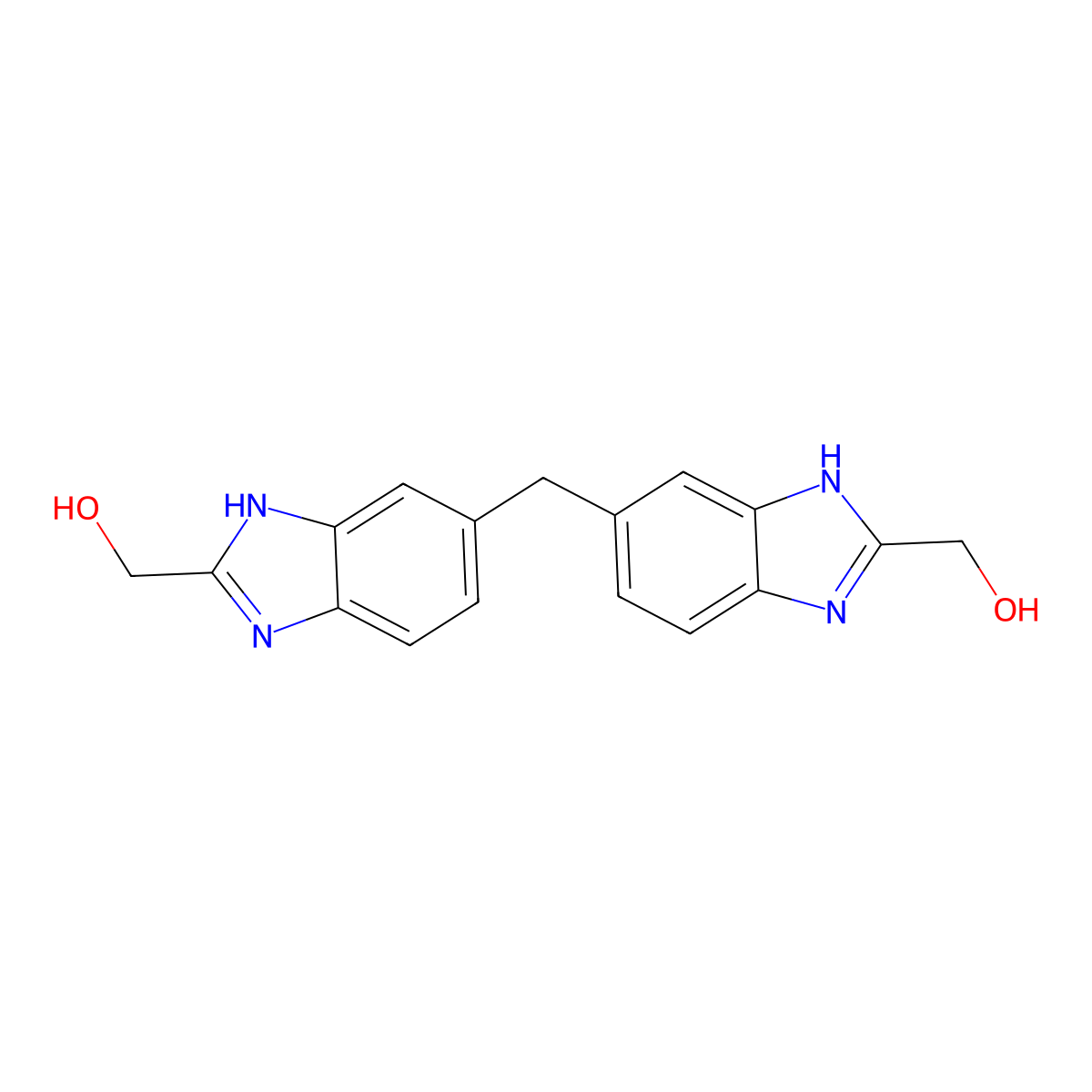 [6-[[2-(hydroxymethyl)-3H-benzimidazol-5-yl]methyl]-1H-benzimidazol-2-yl]methanol molecular structure, CAS 294656-32-9