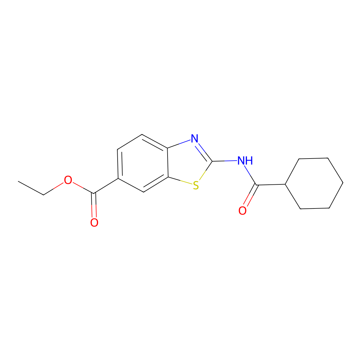 Ethyl 2-(cyclohexylcarbonylamino)benzothiazole-6-carboxylate molecular structure, CAS 294656-33-0