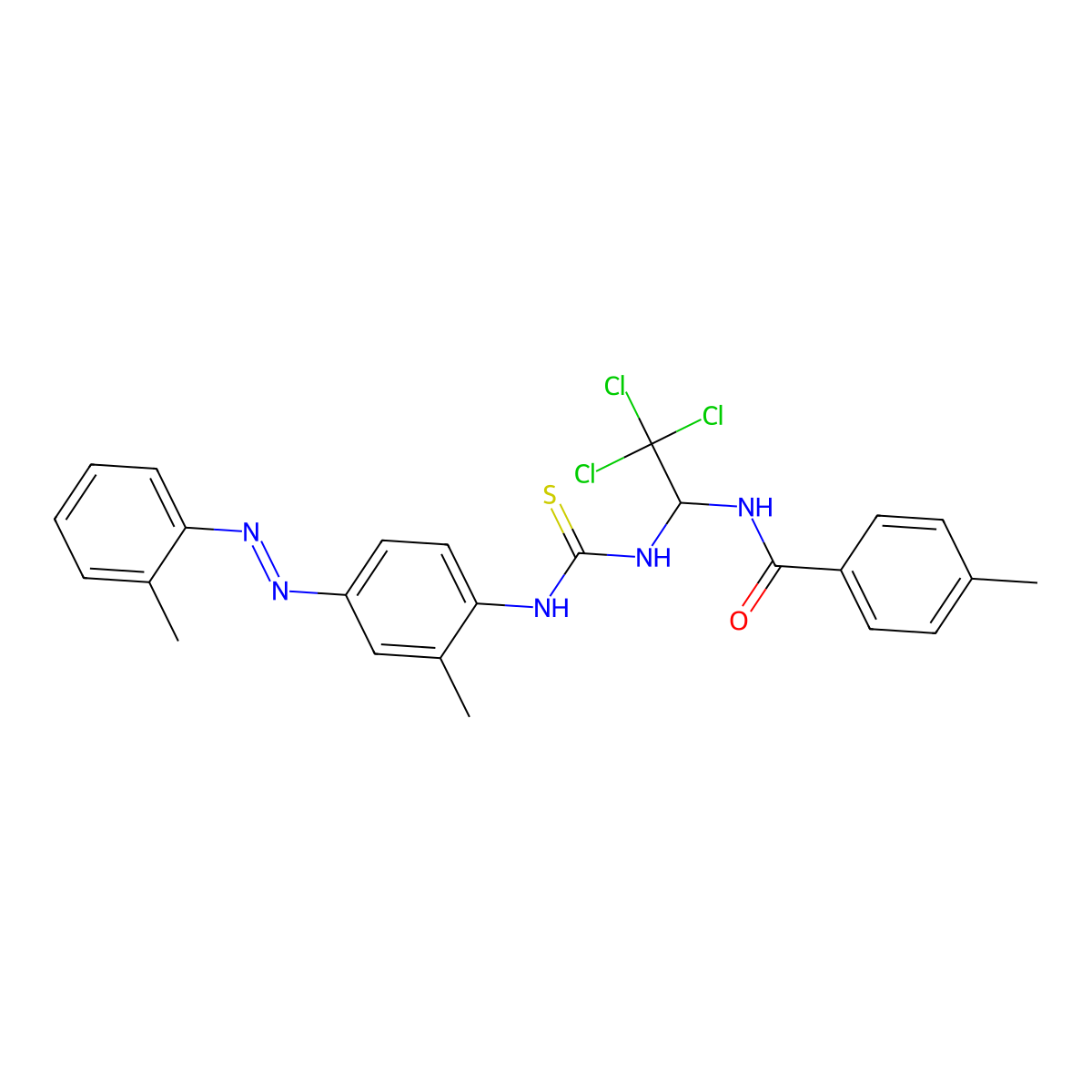 4-methyl-N-{2,2,2-trichloro-1-[({2-methyl-4-[(E)-(2-methylphenyl)diazenyl]phenyl}carbamothioyl)amino]ethyl}benzamide molecular structure, CAS 294657-54-8