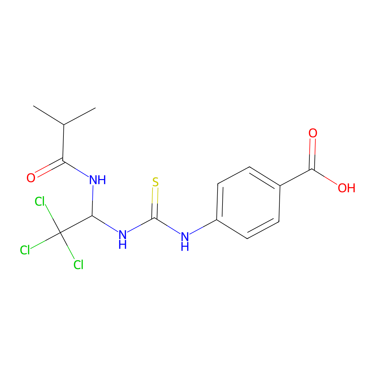 4-[({2,2,2-Trichloro-1-[(2-methylpropanoyl)amino]ethyl}carbamothioyl)amino]benzoic acid molecular structure, CAS 294657-74-2