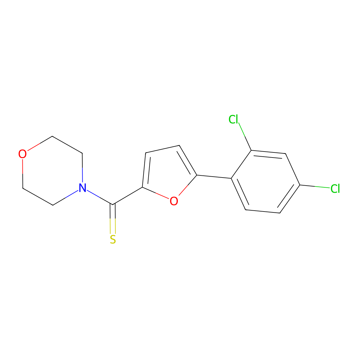 [5-(2,4-Dichloro-phenyl)-furan-2-yl]-morpholin-4-yl-methanethione molecular structure, CAS 294657-83-3