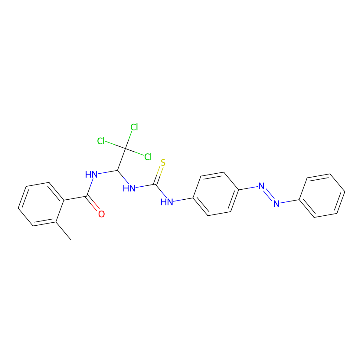 2-methyl-N-[2,2,2-trichloro-1-({[4-(phenyldiazenyl)phenyl]carbamothioyl}amino)ethyl]benzamide molecular structure, CAS 294657-91-3