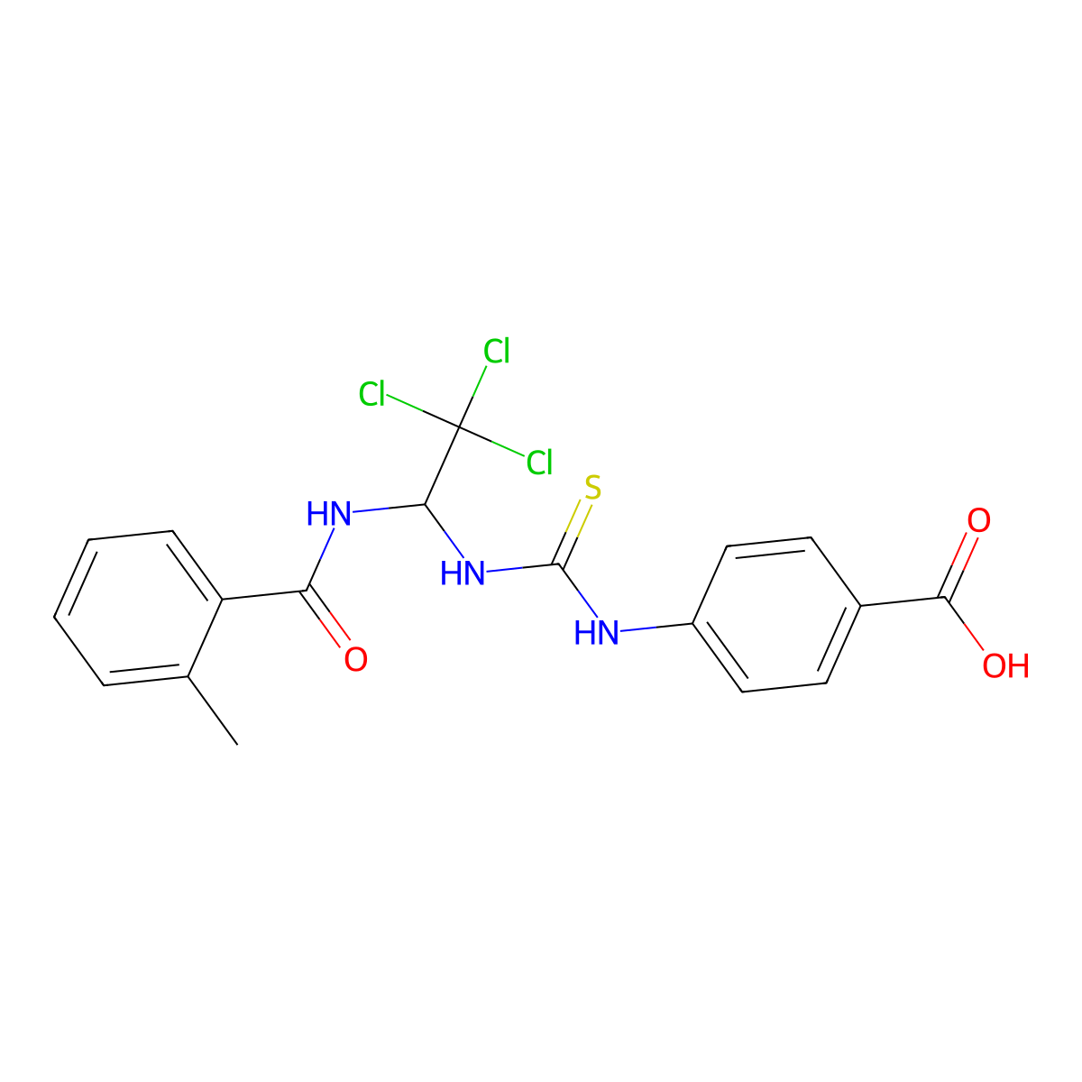 4-{[(2,2,2-Trichloro-1-{[(2-methylphenyl)carbonyl]amino}ethyl)carbamothioyl]amino}benzoic acid molecular structure, CAS 294657-92-4