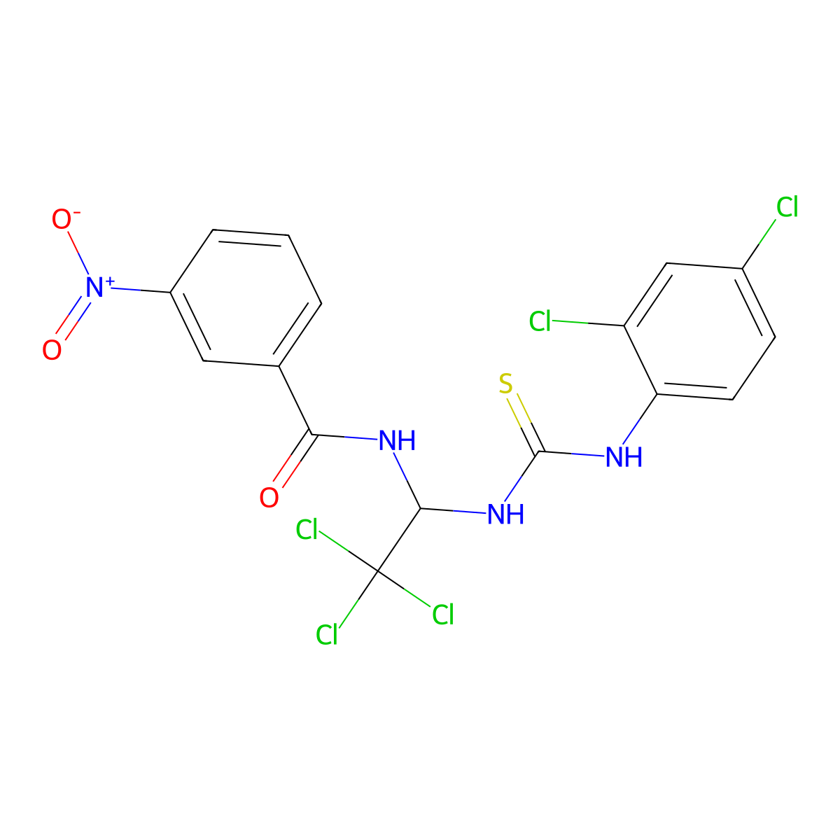 3-nitro-N-[2,2,2-trichloro-1-[(2,4-dichlorophenyl)carbamothioylamino]ethyl]benzamide molecular structure, CAS 294658-02-9