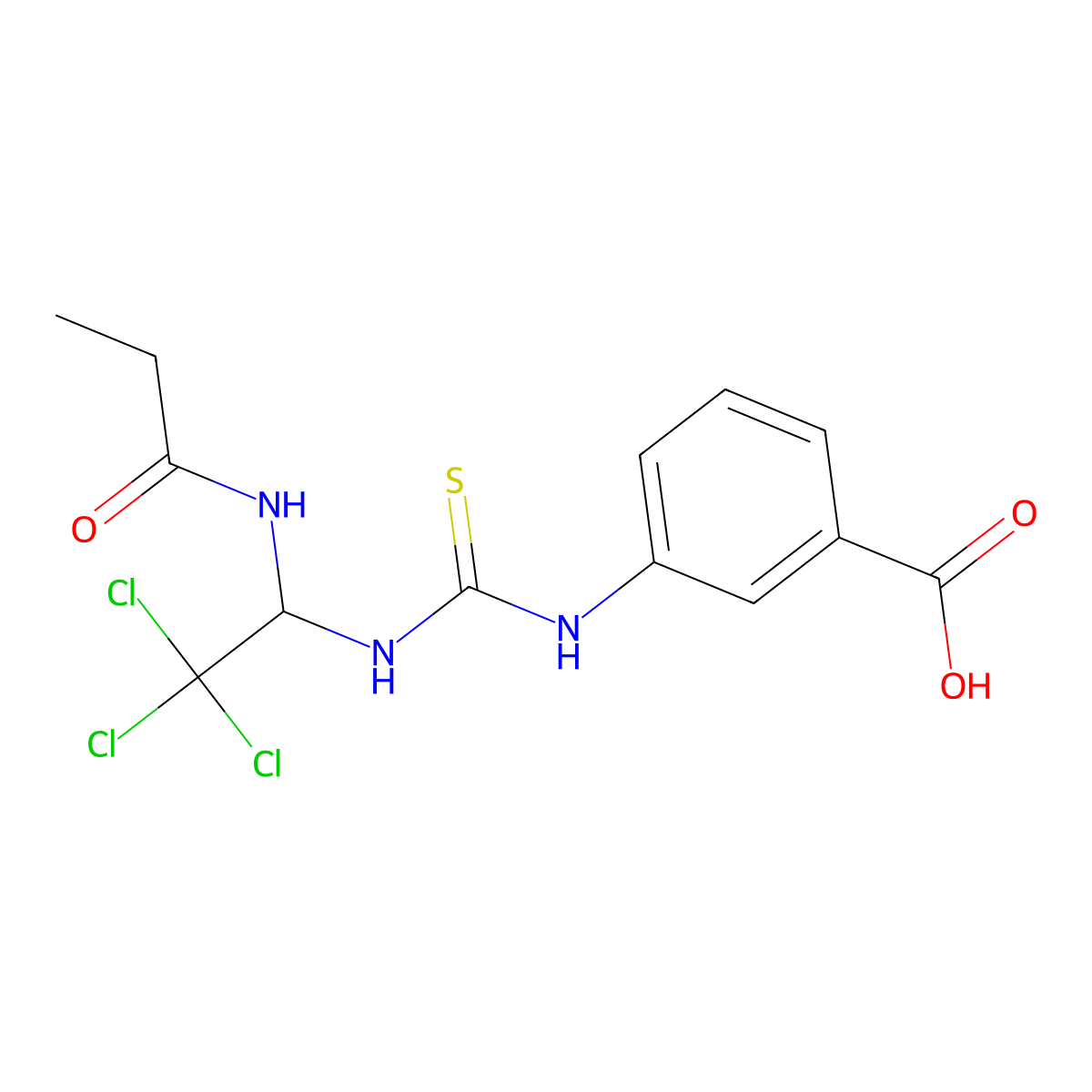 3-({[2,2,2-Trichloro-1-(propanoylamino)ethyl]carbamothioyl}amino)benzoic acid molecular structure, CAS 294658-15-4