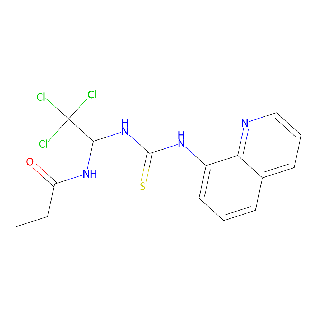 N-[2,2,2-trichloro-1-(quinolin-8-ylcarbamothioylamino)ethyl]propanamide molecular structure, CAS 294658-17-6