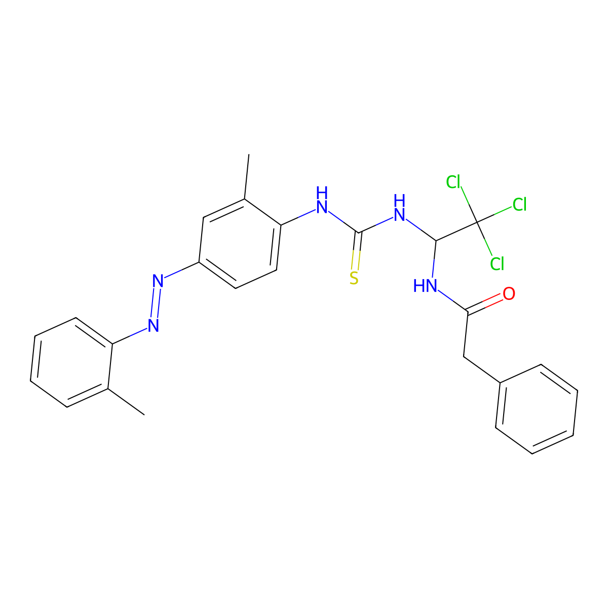 2-phenyl-N-{2,2,2-trichloro-1-[({2-methyl-4-[(E)-(2-methylphenyl)diazenyl]phenyl}carbamothioyl)amino]ethyl}acetamide molecular structure, CAS 294658-25-6