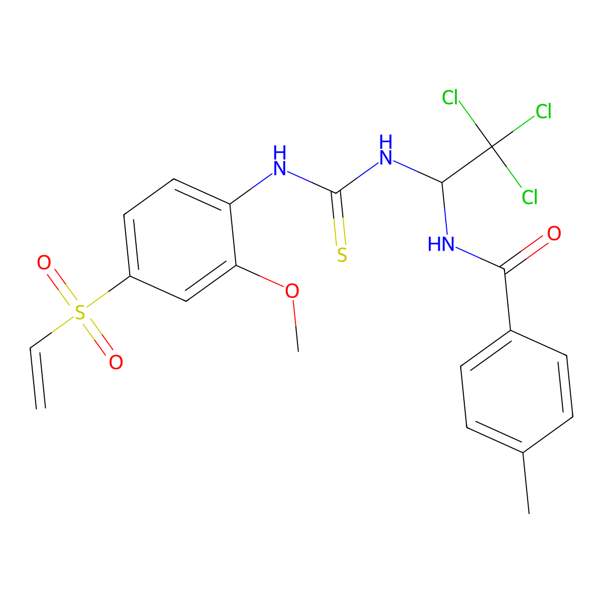 4-methyl-N-[2,2,2-trichloro-1-[(4-ethenylsulfonyl-2-methoxyphenyl)carbamothioylamino]ethyl]benzamide molecular structure, CAS 294658-31-4