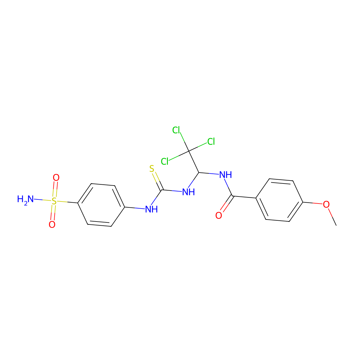 4-methoxy-N-(2,2,2-trichloro-1-{[(4-sulfamoylphenyl)carbamothioyl]amino}ethyl)benzamide molecular structure, CAS 294658-44-9