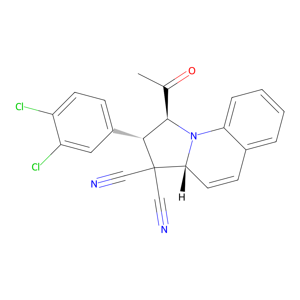 (1S,2S,3aR)-1-acetyl-2-(3,4-dichlorophenyl)-2,3a-dihydro-1H-pyrrolo[1,2-a]quinoline-3,3-dicarbonitrile molecular structure, CAS 294663-21-1