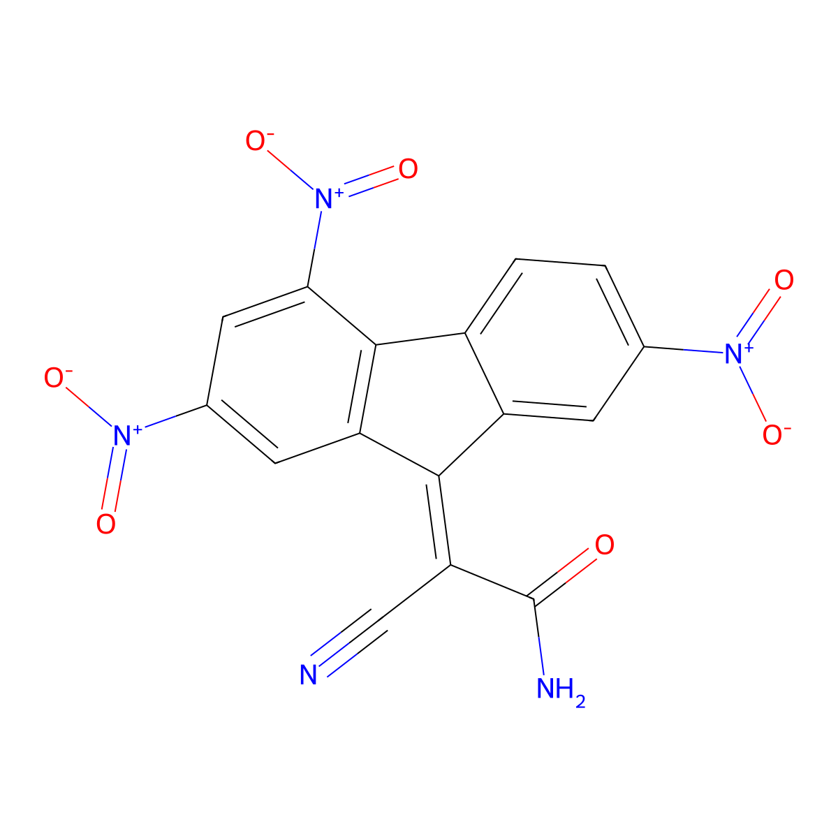 2-cyano-2-(2,4,7-trinitro-9H-fluoren-9-ylidene)acetamide molecular structure, CAS 294667-96-2
