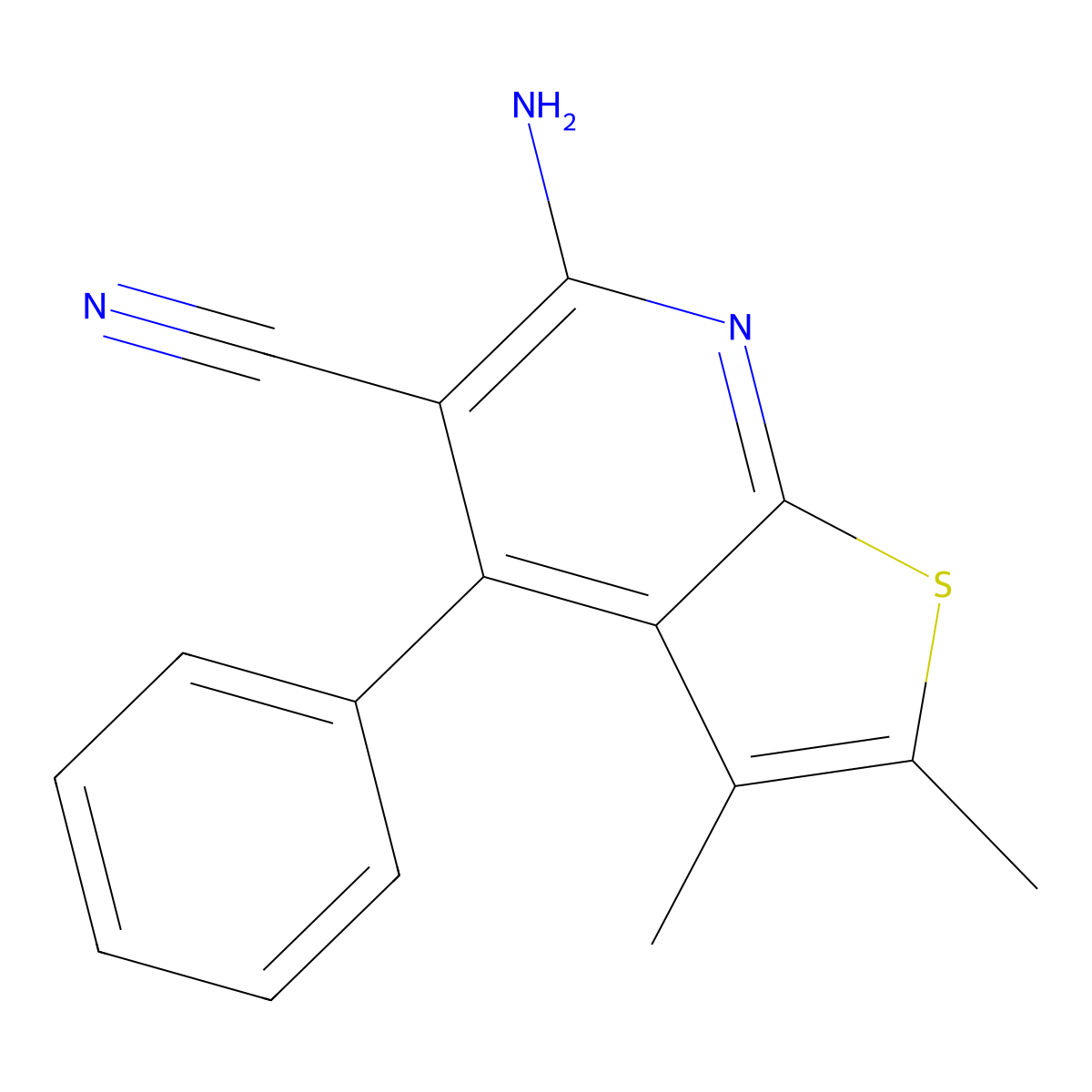 6-Amino-2,3-dimethyl-4-phenylthieno[2,3-b]pyridine-5-carbonitrile molecular structure, CAS 294668-08-9