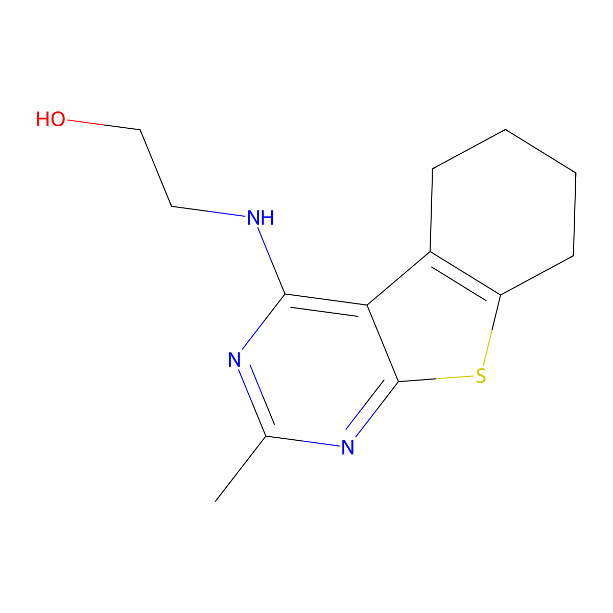 2-[(2-Methyl-5,6,7,8-tetrahydro-[1]benzothiolo[2,3-d]pyrimidin-4-yl)amino]ethanol molecular structure, CAS 294668-13-6