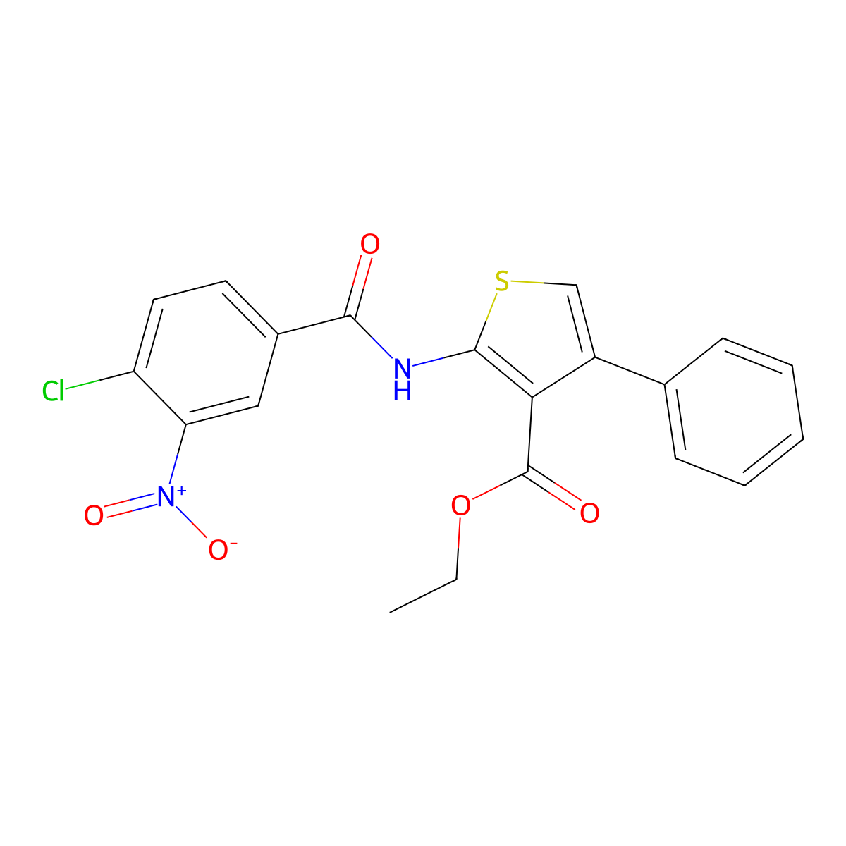 Ethyl 2-(4-chloro-3-nitrobenzamido)-4-phenylthiophene-3-carboxylate molecular structure, CAS 294668-31-8
