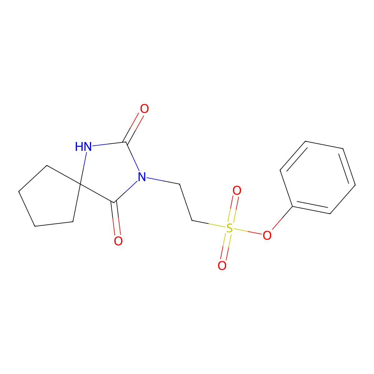Phenyl 2-(2,4-dioxo-1,3-diazaspiro[4.4]non-3-yl)ethanesulfonate molecular structure, CAS 294668-51-2