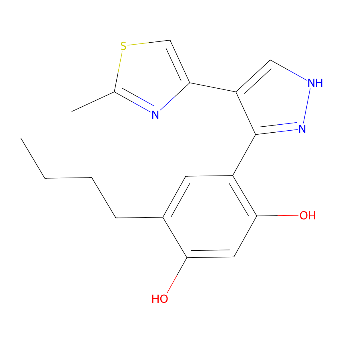 4-butyl-6-[4-(2-methyl-1,3-thiazol-4-yl)-1H-pyrazol-3-yl]benzene-1,3-diol molecular structure, CAS 294668-77-2