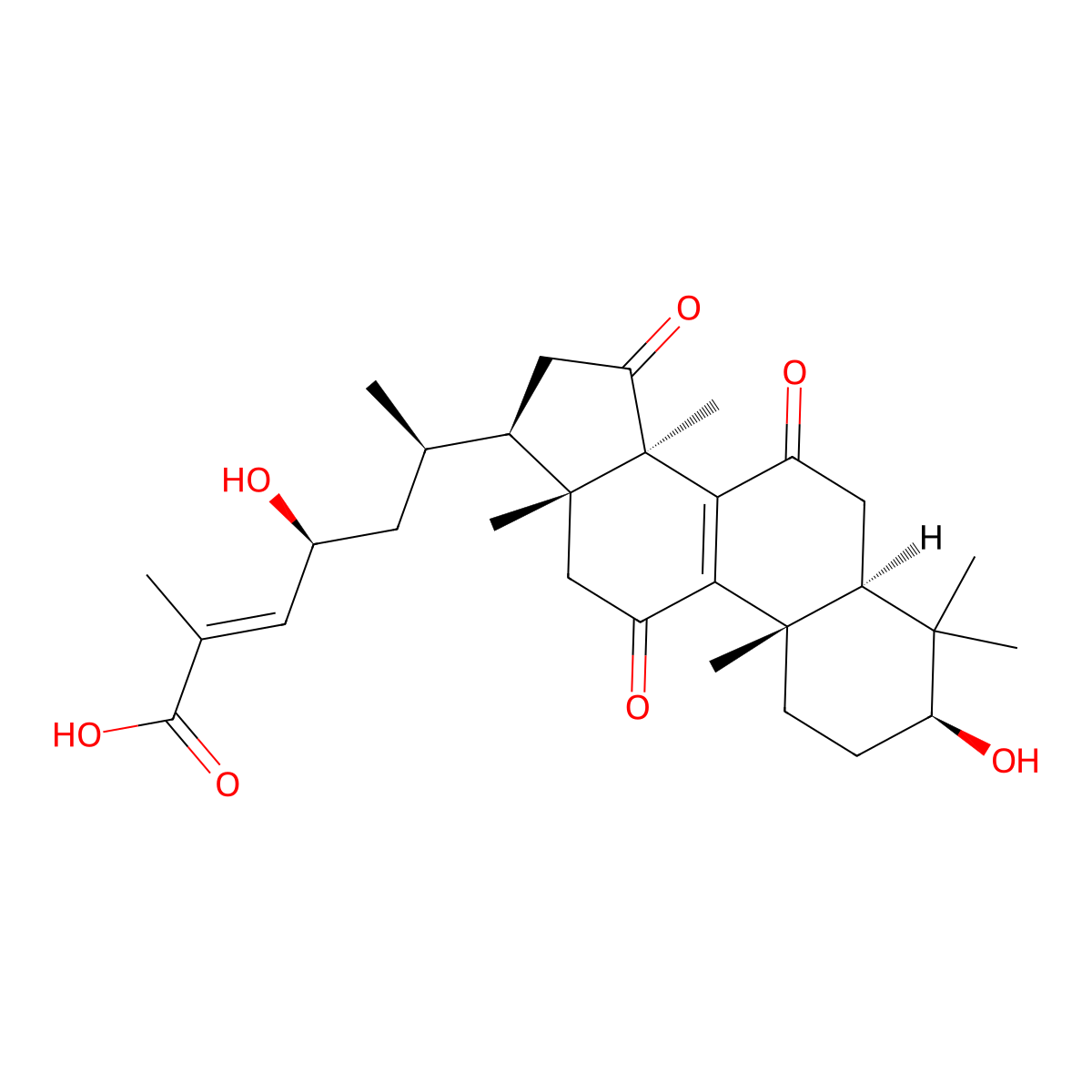 (3beta,23S,24E)-3,23-Dihydroxy-7,11,15-trioxolanosta-8,24-dien-26-oic acid molecular structure, CAS 294674-09-2