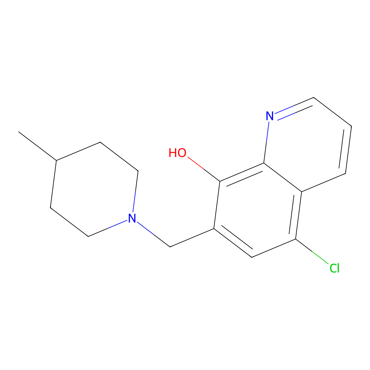 5-Chloro-7-[(4-methylpiperidin-1-yl)methyl]quinolin-8-ol molecular structure, CAS 294675-78-8