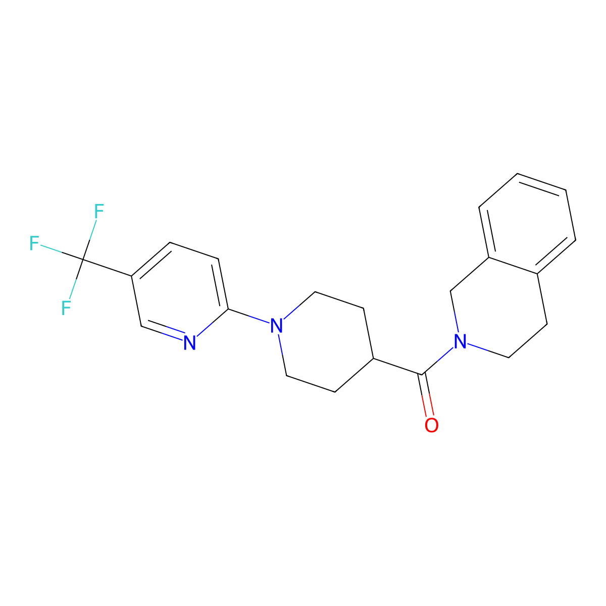 2-{1-[5-(Trifluoromethyl)pyridin-2-yl]piperidine-4-carbonyl}-1,2,3,4-tetrahydroisoquinoline molecular structure, CAS 2946870-79-5