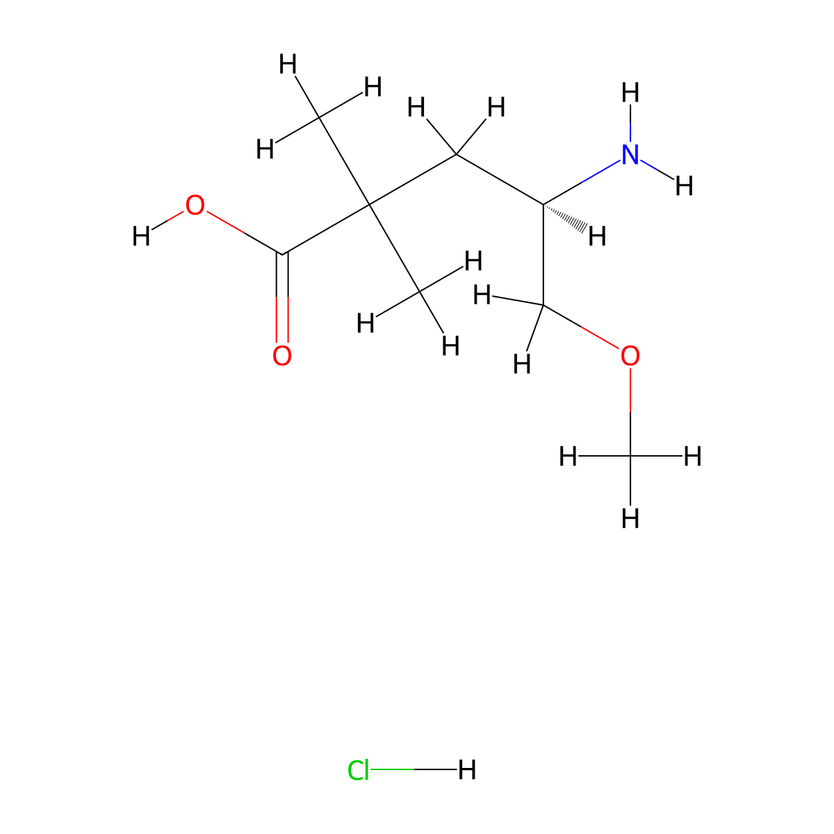 (4R)-4-amino-5-methoxy-2,2-dimethylpentanoic acid hydrochloride molecular structure, CAS 2947380-31-4