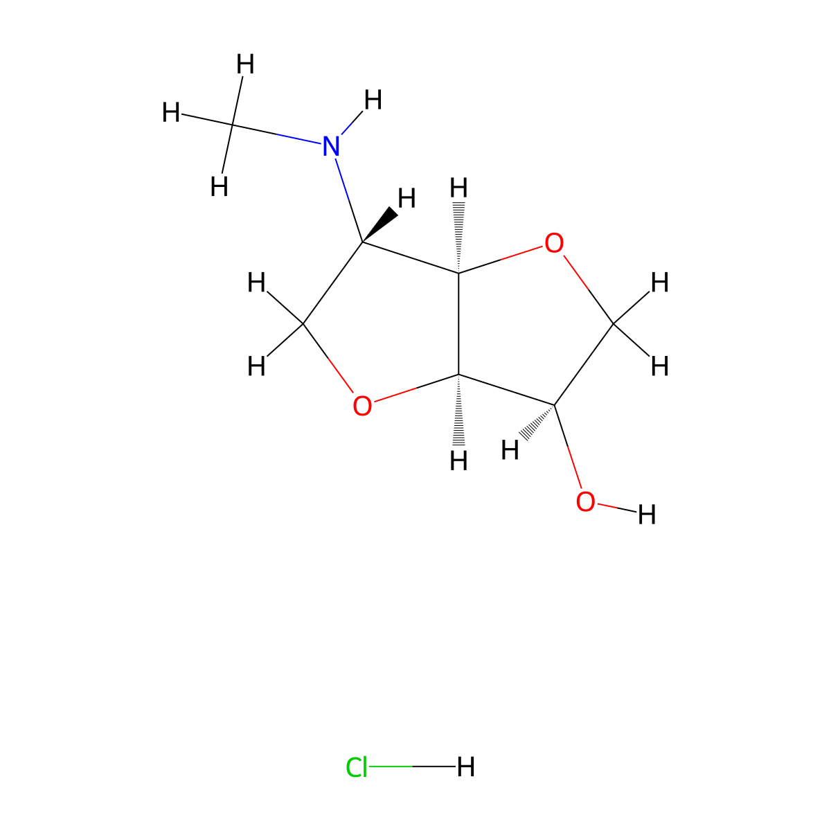 (3R,3aR,6S,6aR)-6-(methylamino)-hexahydrofuro[3,2-b]furan-3-ol hydrochloride molecular structure, CAS 2947380-74-5
