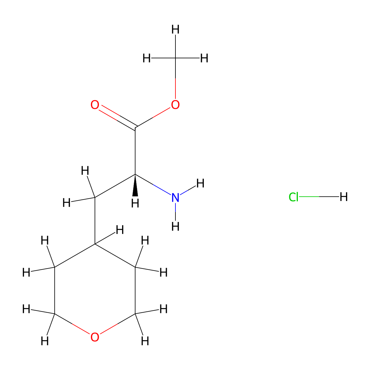 methyl (2R)-2-amino-3-tetrahydropyran-4-yl-propanoate;hydrochloride molecular structure, CAS 2947380-78-9