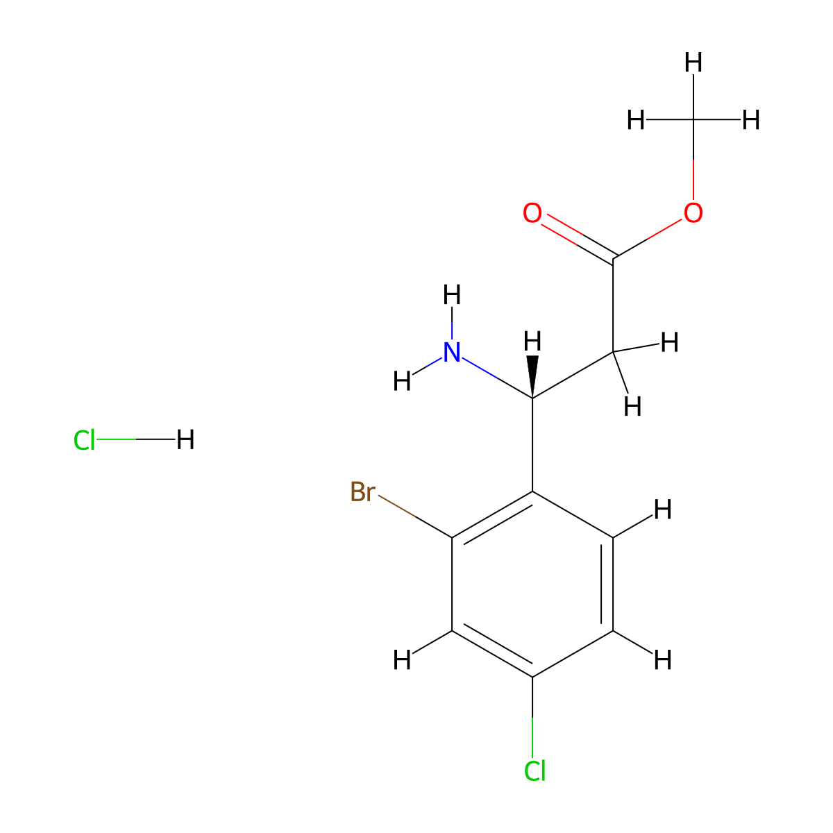 methyl (3R)-3-amino-3-(2-bromo-4-chlorophenyl)propanoate hydrochloride molecular structure, CAS 2947380-80-3