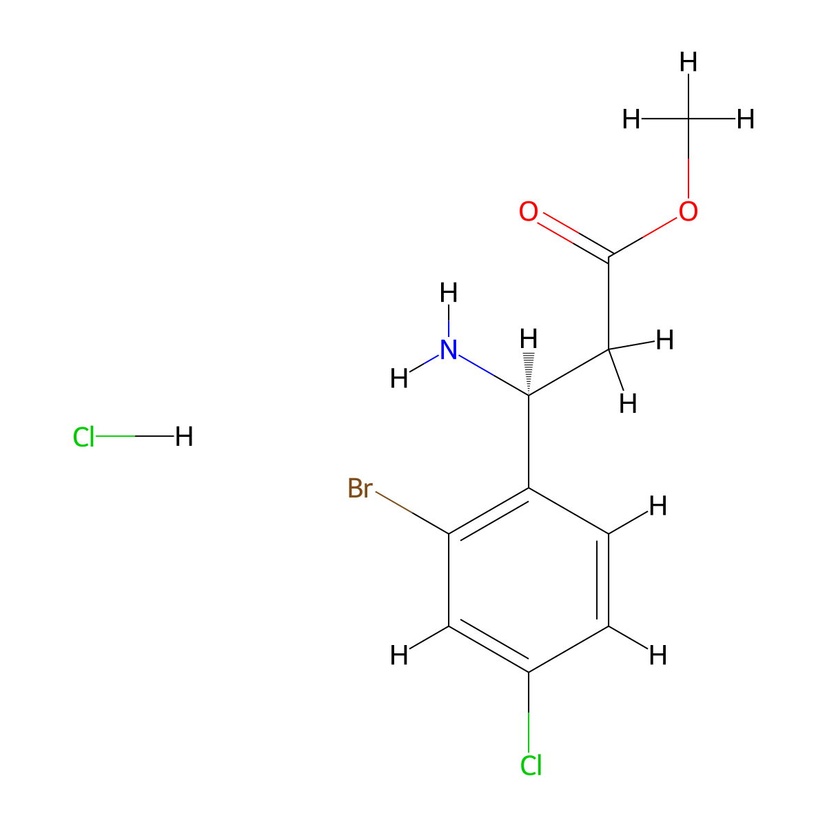 methyl (3S)-3-amino-3-(2-bromo-4-chlorophenyl)propanoate hydrochloride molecular structure, CAS 2947380-91-6