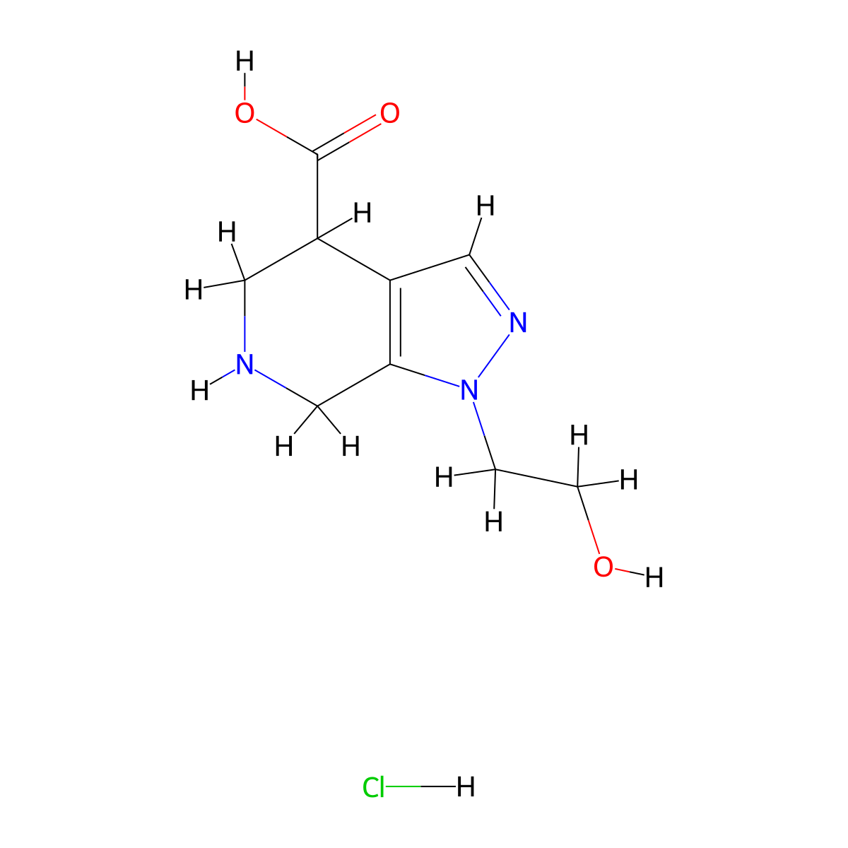 1-(2-hydroxyethyl)-1H,4H,5H,6H,7H-pyrazolo[3,4-c]pyridine-4-carboxylic acid hydrochloride molecular structure, CAS 2947382-94-5