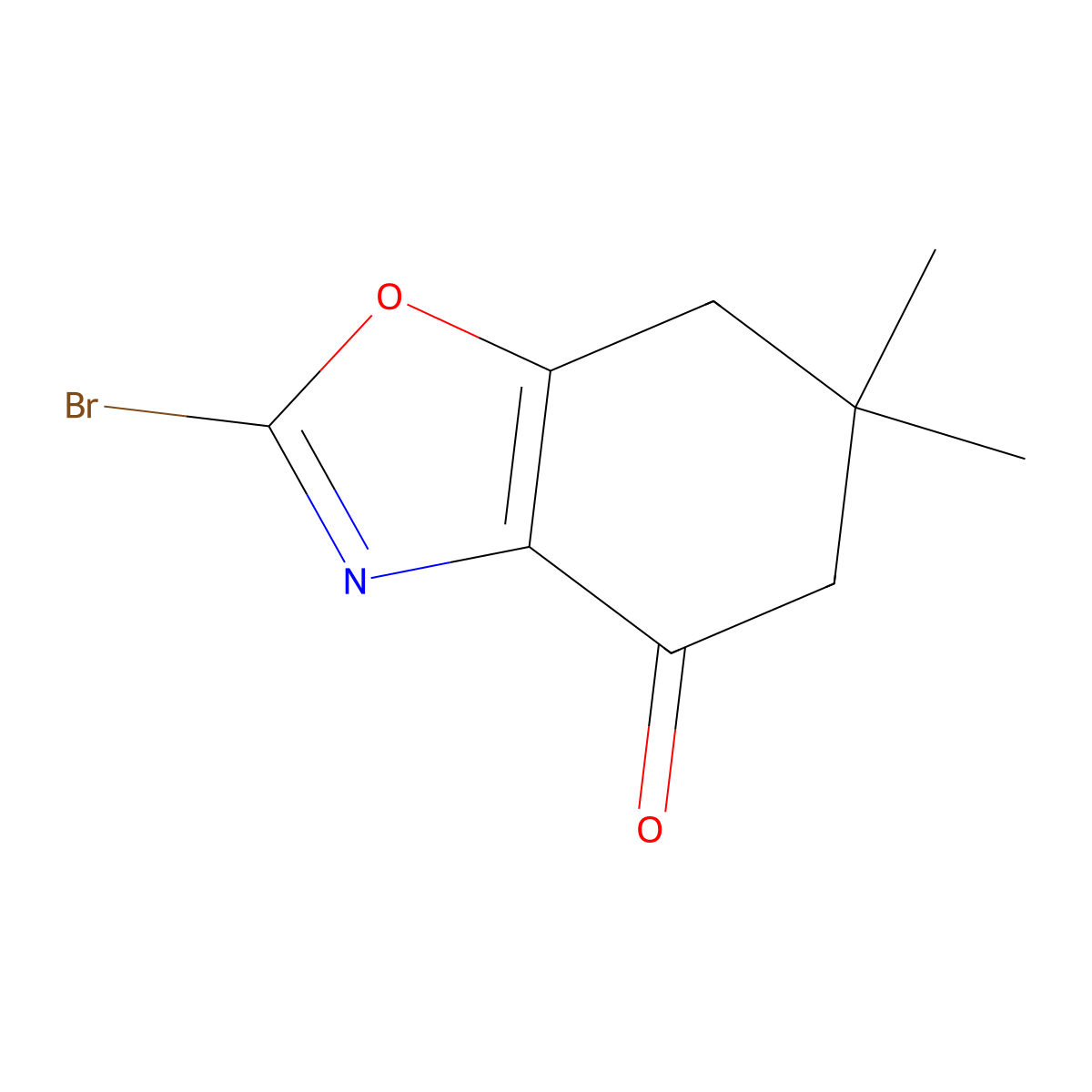 2-Bromo-6,6-dimethyl-4,5,6,7-tetrahydro-1,3-benzoxazol-4-one molecular structure, CAS 2947423-07-4