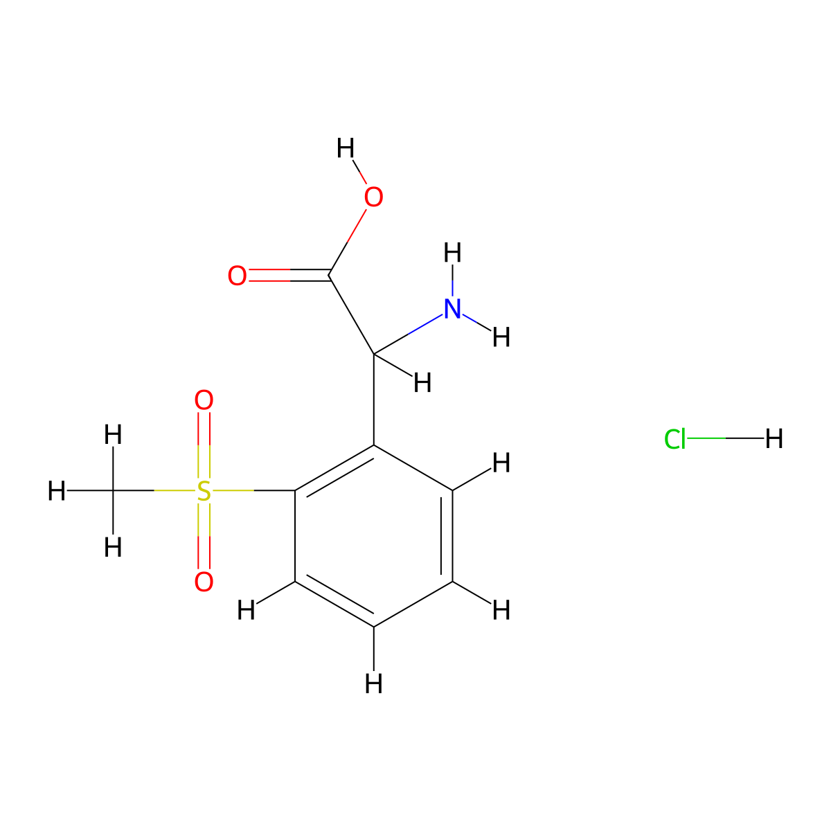 2-Amino-2-(2-methanesulfonylphenyl)acetic acid hydrochloride molecular structure, CAS 2947423-11-0