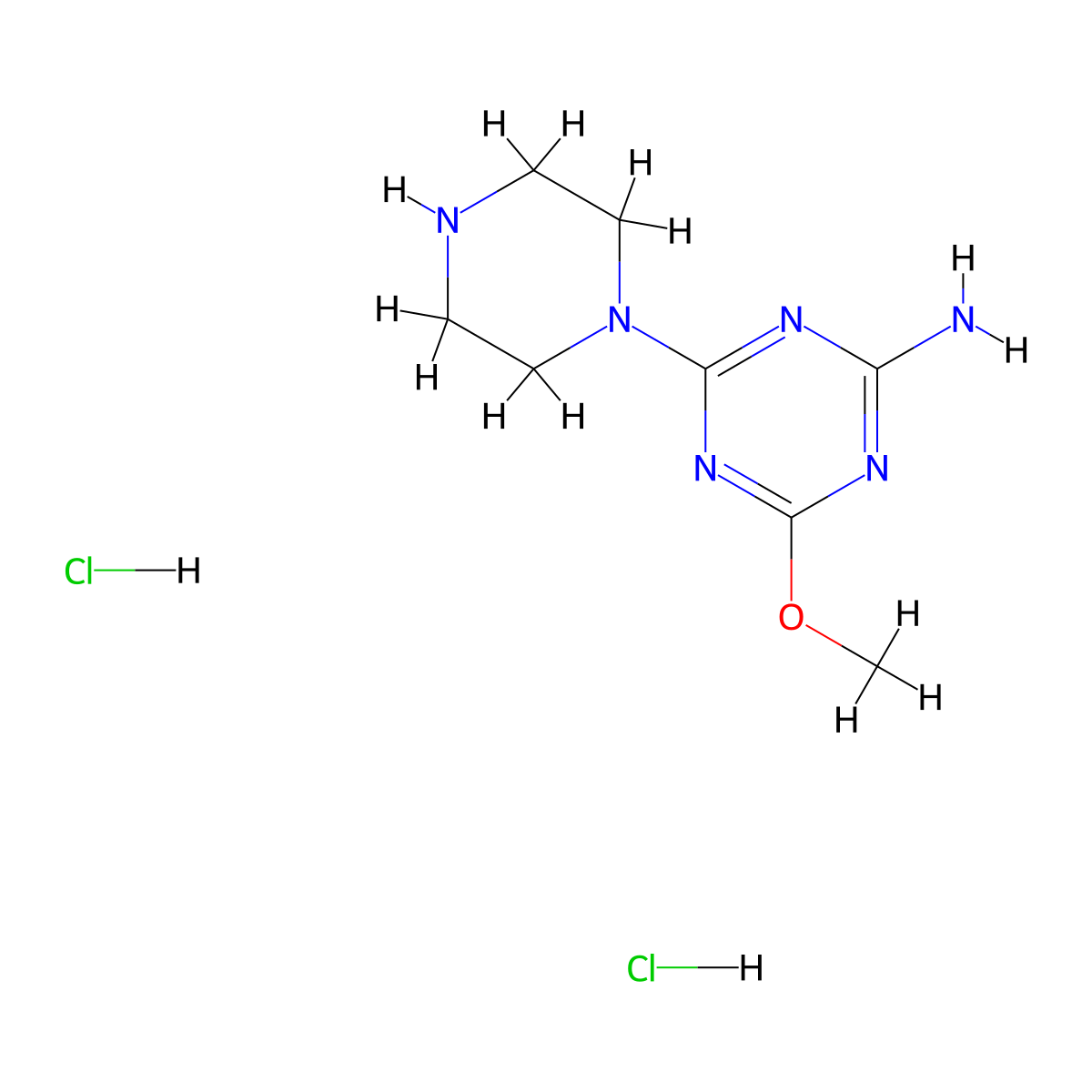 4-Methoxy-6-(piperazin-1-yl)-1,3,5-triazin-2-amine dihydrochloride molecular structure, CAS 2947423-24-5