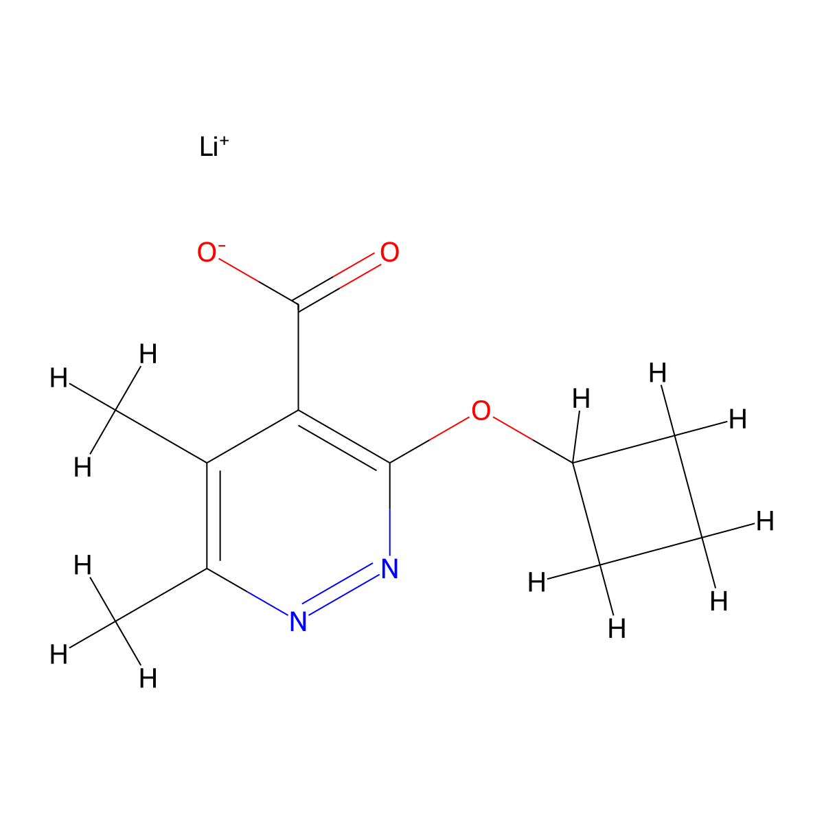 Lithium(1+) 3-cyclobutoxy-5,6-dimethylpyridazine-4-carboxylate molecular structure, CAS 2947423-28-9