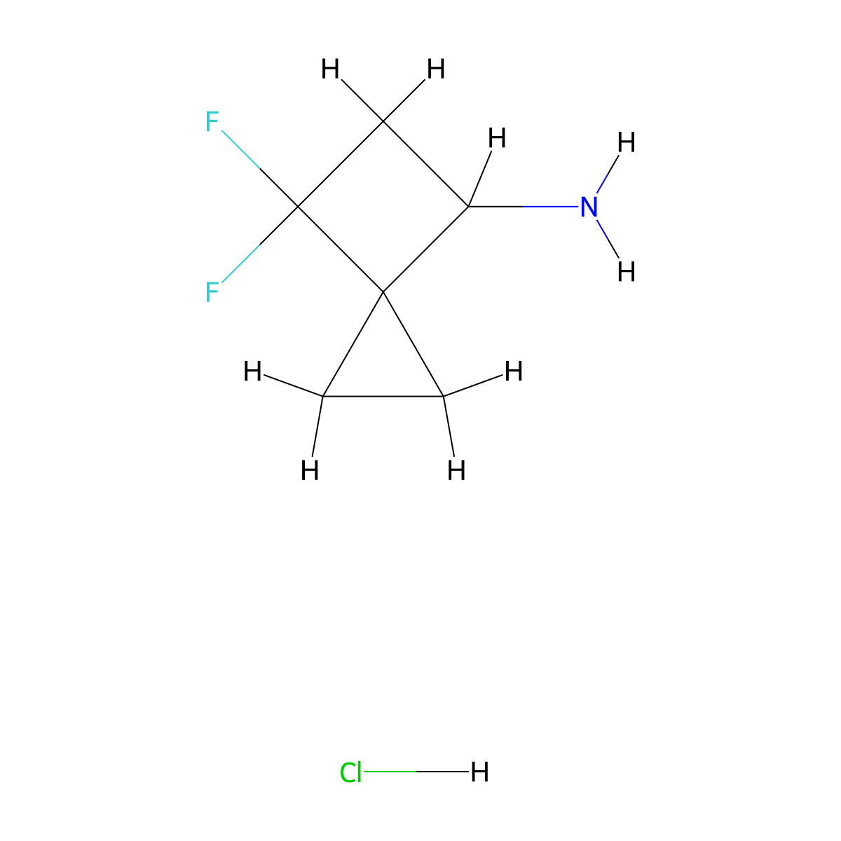 6,6-Difluorospiro[2.3]hexan-4-amine;hydrochloride molecular structure, CAS 2947423-30-3