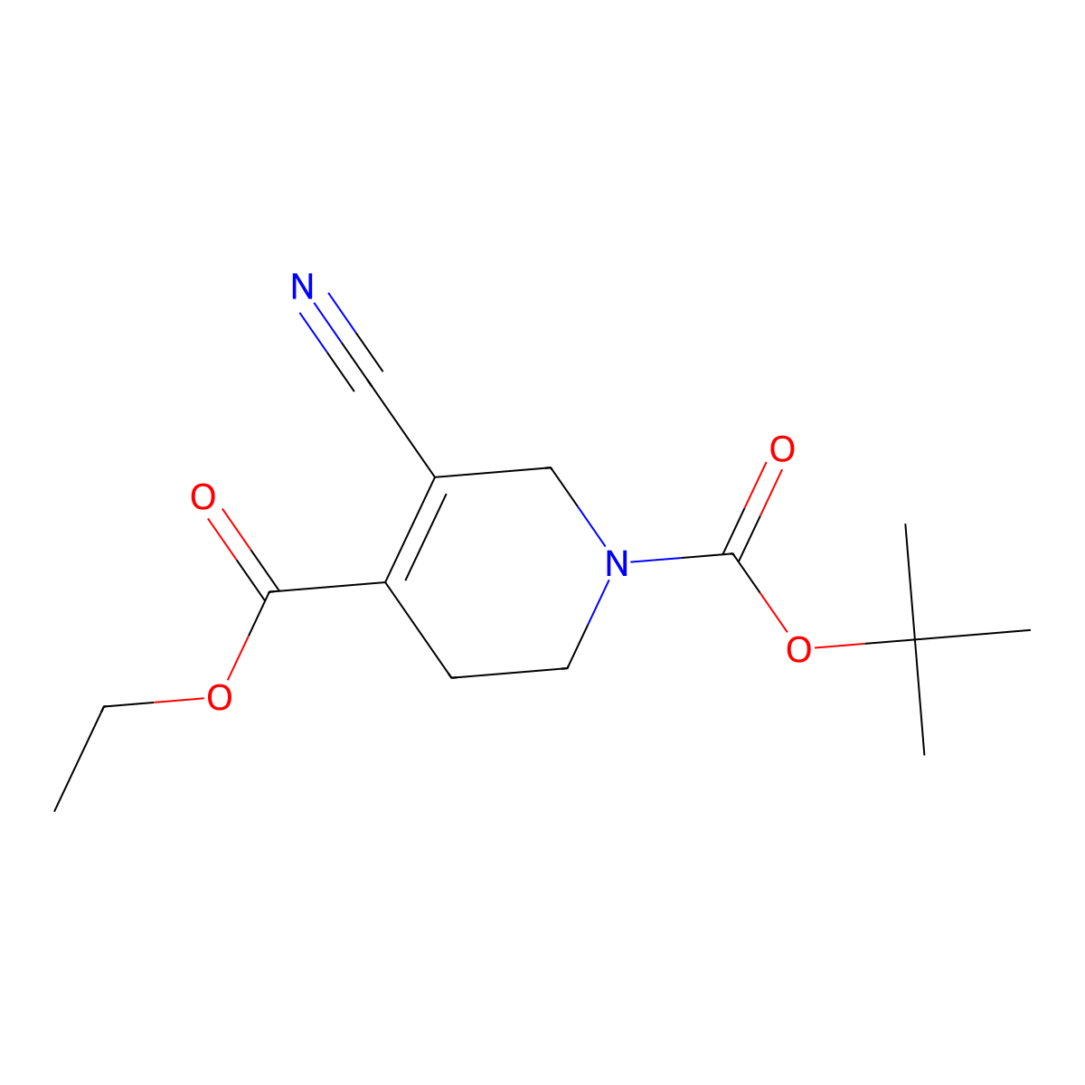 1-Tert-butyl 4-ethyl 5-cyano-1,2,3,6-tetrahydropyridine-1,4-dicarboxylate molecular structure, CAS 2947423-39-2