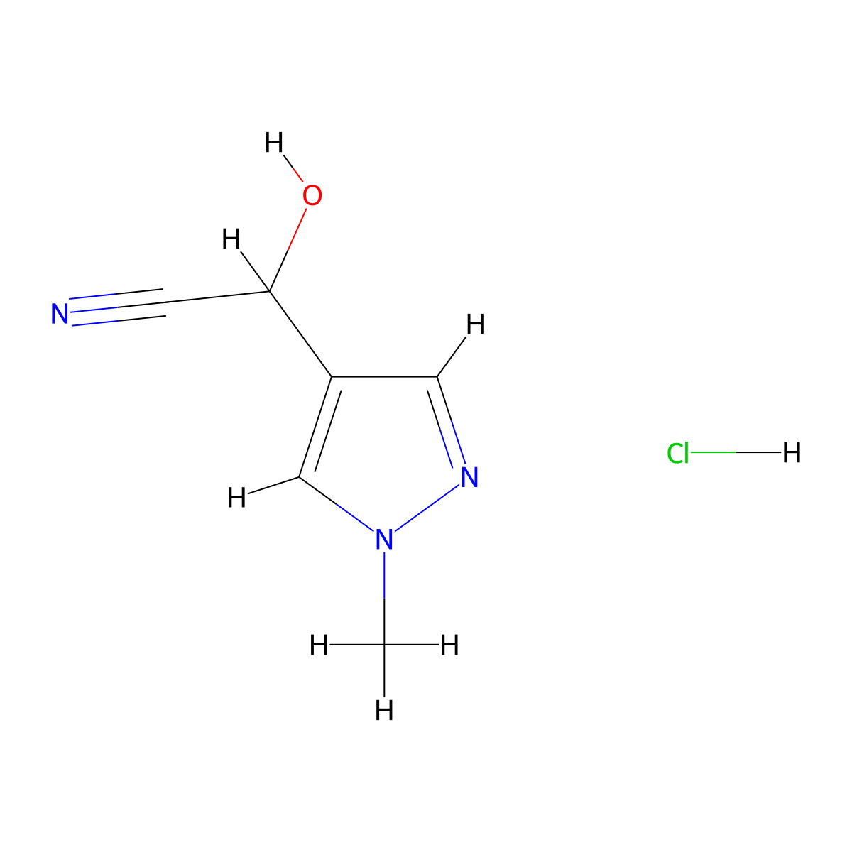 2-Hydroxy-2-(1-methylpyrazol-4-yl)acetonitrile;hydrochloride molecular structure, CAS 2947423-99-4