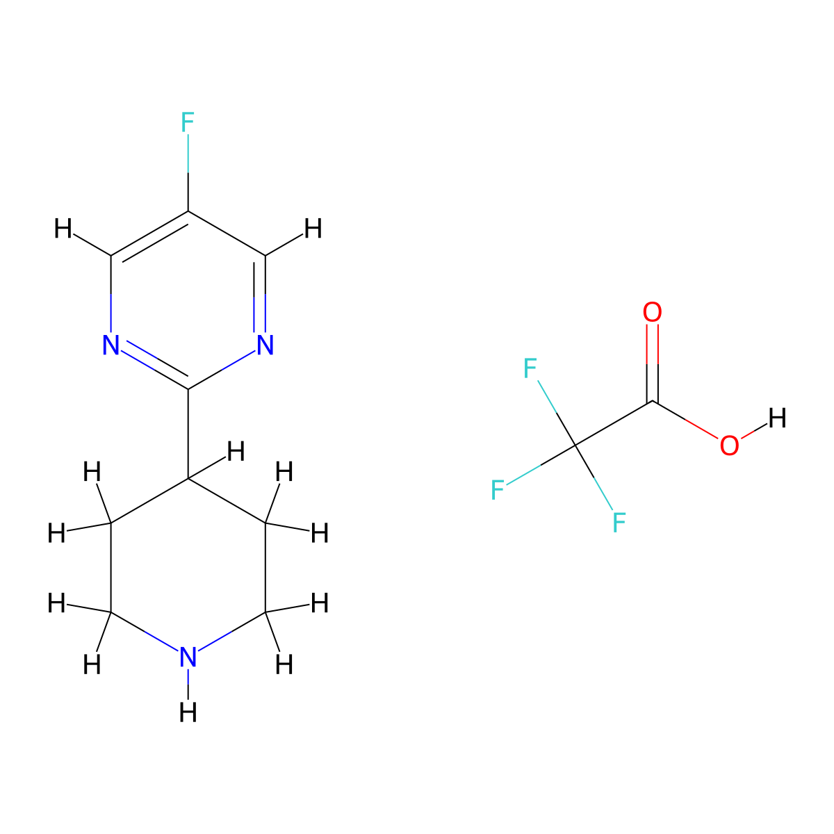 5-Fluoro-2-(piperidin-4-yl)pyrimidine, trifluoroacetic acid molecular structure, CAS 2947424-01-1