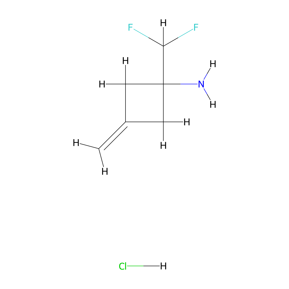 1-(Difluoromethyl)-3-methylidenecyclobutan-1-amine hydrochloride molecular structure, CAS 2947424-12-4