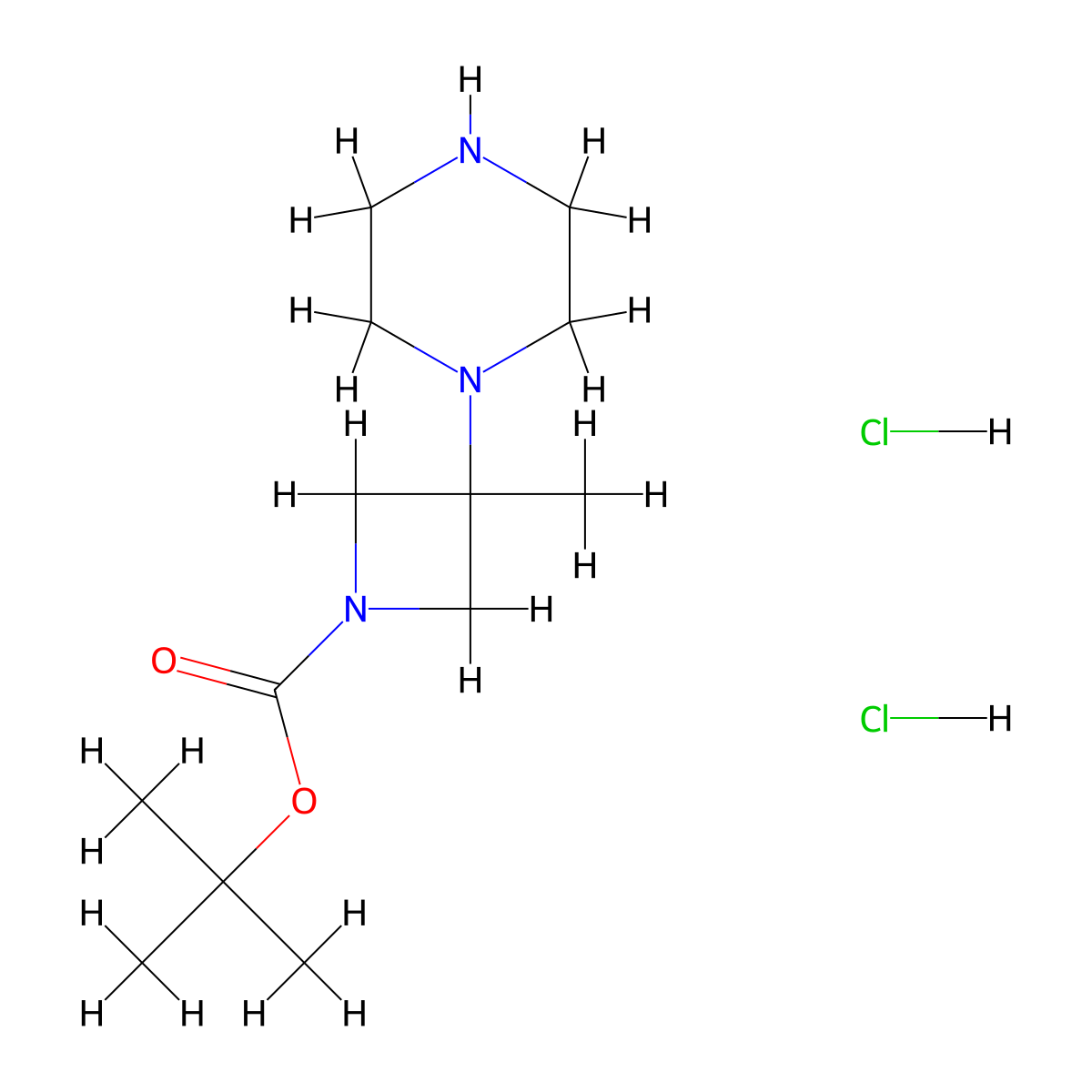 Tert-butyl 3-methyl-3-(piperazin-1-yl)azetidine-1-carboxylate dihydrochloride molecular structure, CAS 2947424-28-2