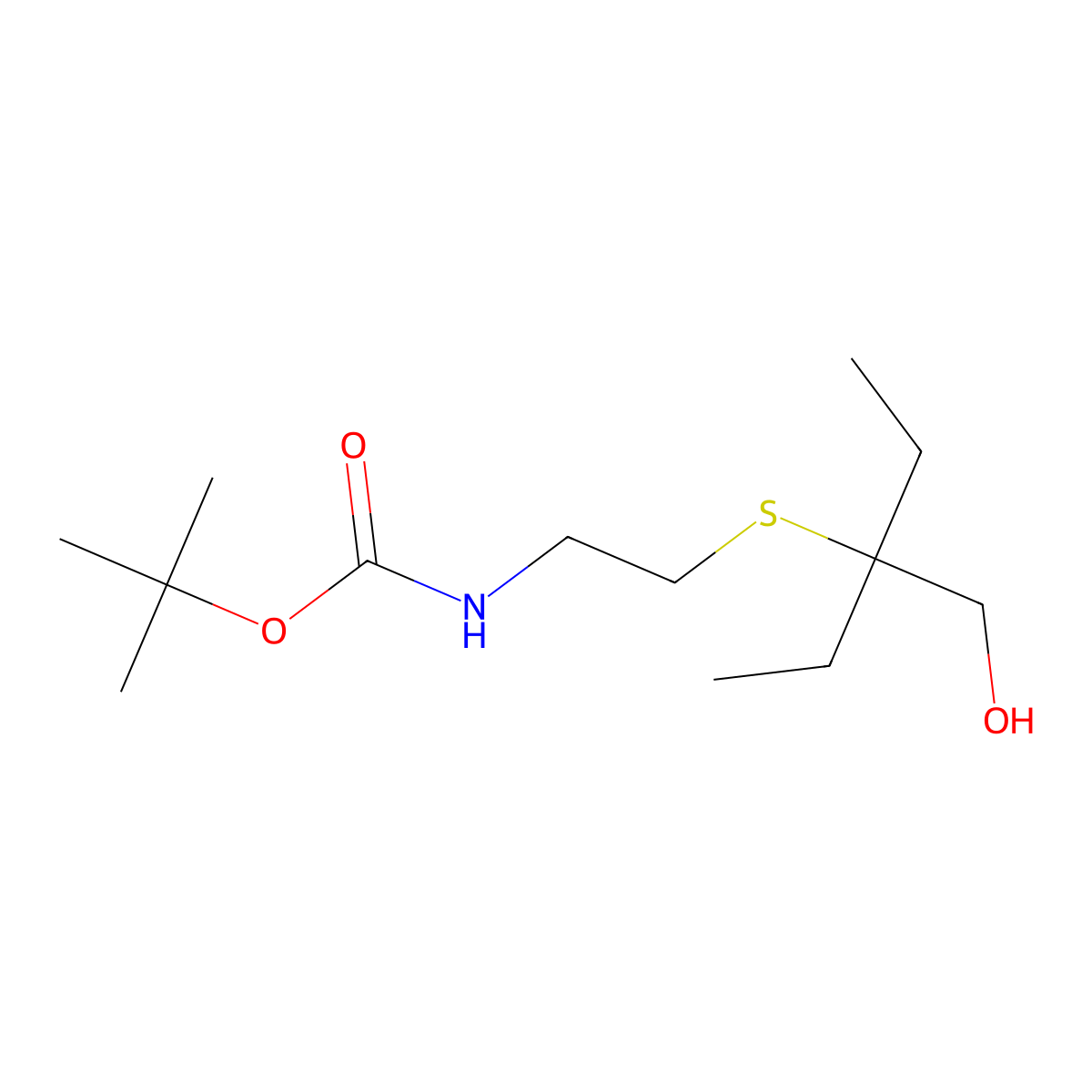 tert-butyl N-{2-[(2-ethyl-1-hydroxybutan-2-yl)sulfanyl]ethyl}carbamate molecular structure, CAS 2947424-40-8