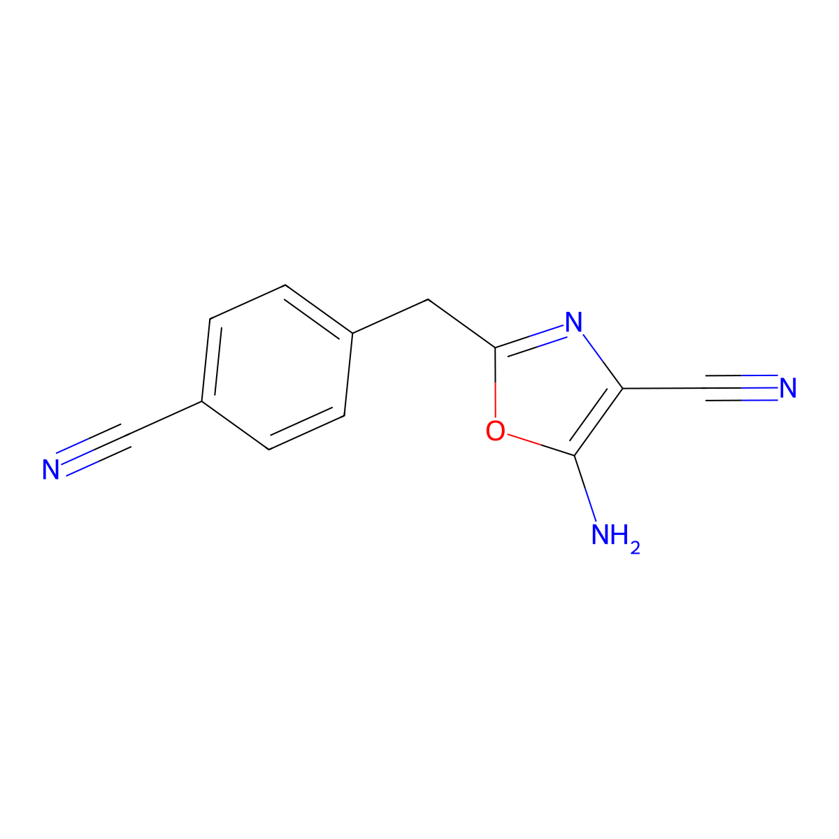 5-Amino-2-[(4-cyanophenyl)methyl]-1,3-oxazole-4-carbonitrile molecular structure, CAS 2947424-42-0