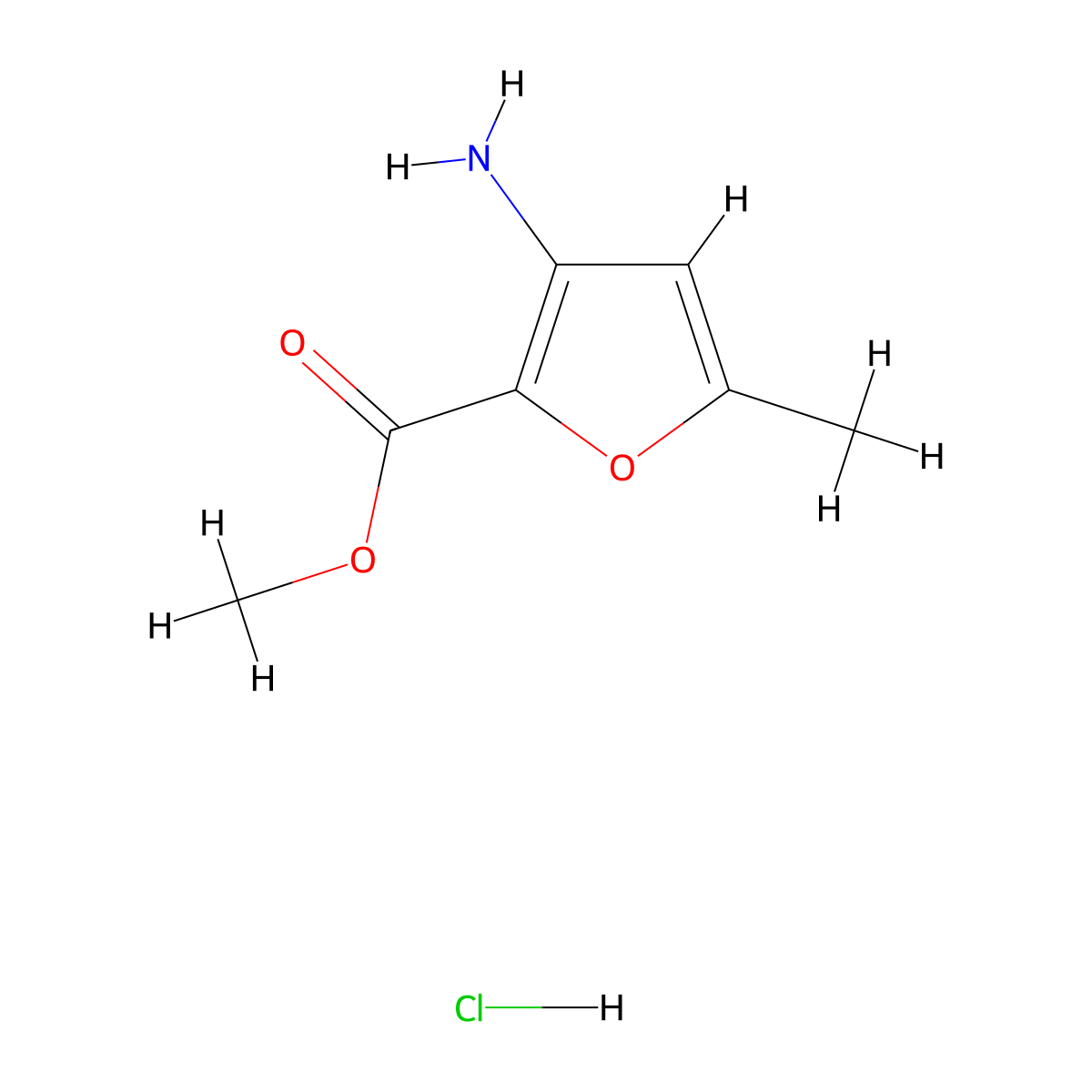 Methyl 3-amino-5-methylfuran-2-carboxylate hydrochloride molecular structure, CAS 2947424-47-5