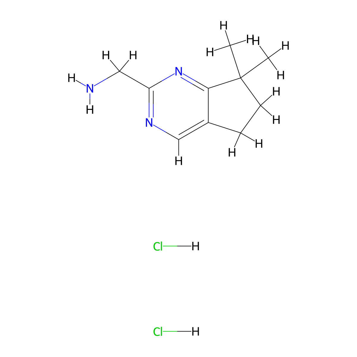 (7,7-Dimethyl-5,6-dihydrocyclopenta[d]pyrimidin-2-yl)methanamine;dihydrochloride molecular structure, CAS 2947424-53-3