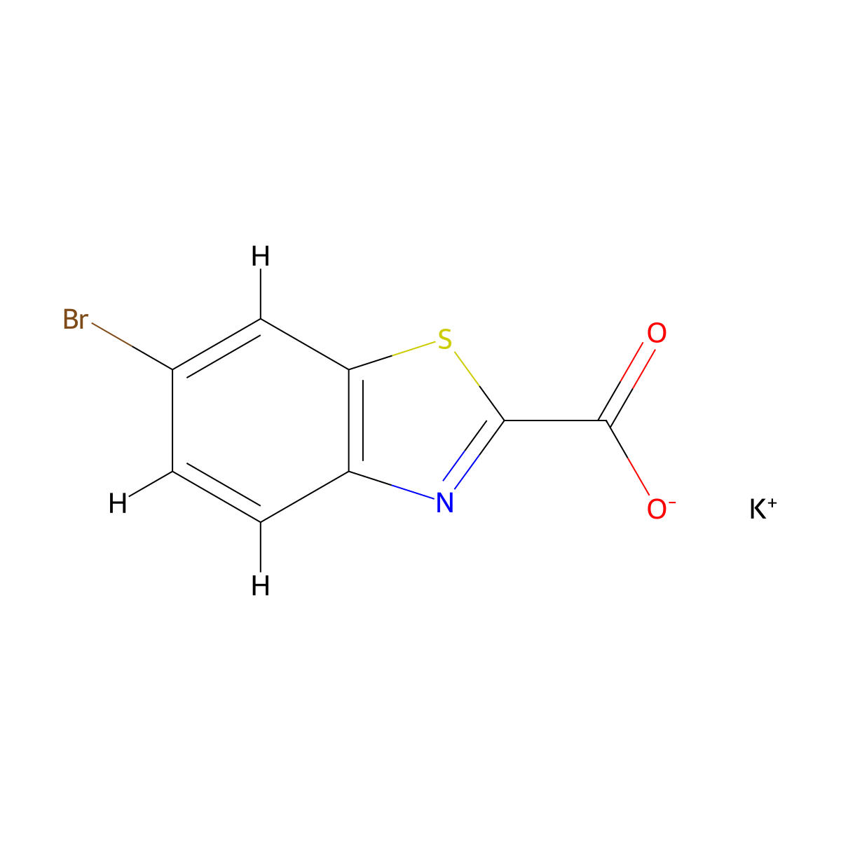 Potassium 6-bromo-1,3-benzothiazole-2-carboxylate molecular structure, CAS 2947425-49-0