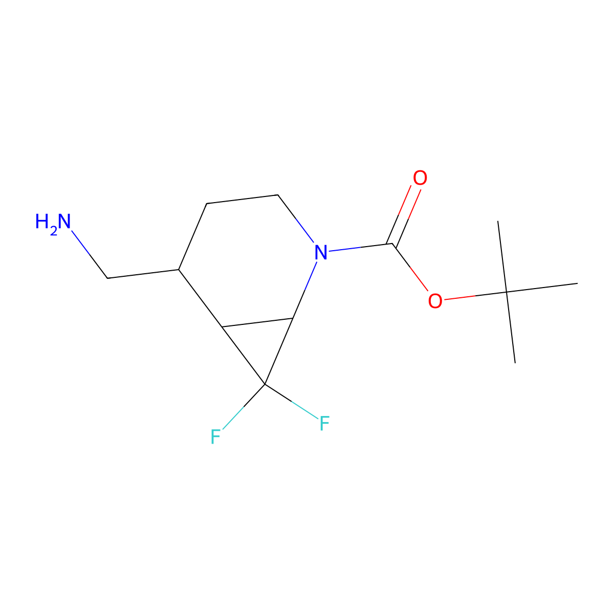 Tert-butyl 5-(aminomethyl)-7,7-difluoro-2-azabicyclo[4.1.0]heptane-2-carboxylate molecular structure, CAS 2947425-66-1