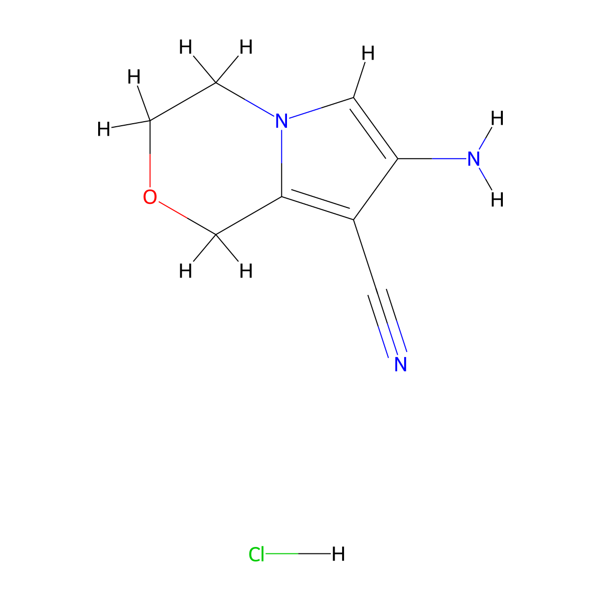 7-amino-1H,3H,4H-pyrrolo[2,1-c][1,4]oxazine-8-carbonitrile hydrochloride molecular structure, CAS 2947425-76-3