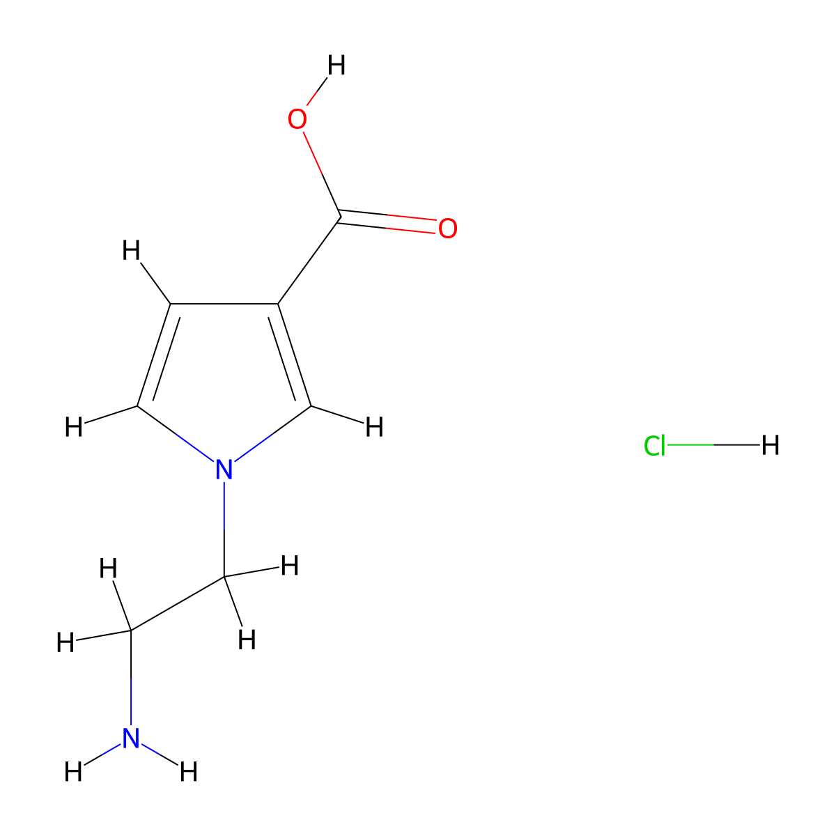 1-(2-aminoethyl)-1H-pyrrole-3-carboxylic acid hydrochloride molecular structure, CAS 2947425-79-6